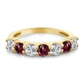 thumbnail image 2 of Gem Stone King 18K Yellow Gold Plated Silver E-F Lab Grown Diamond Red Rhodolite Garnet Anniversary Ring for Women (1.34 Cttw, Gemstone Birthstone, Size 6), 2 of 4