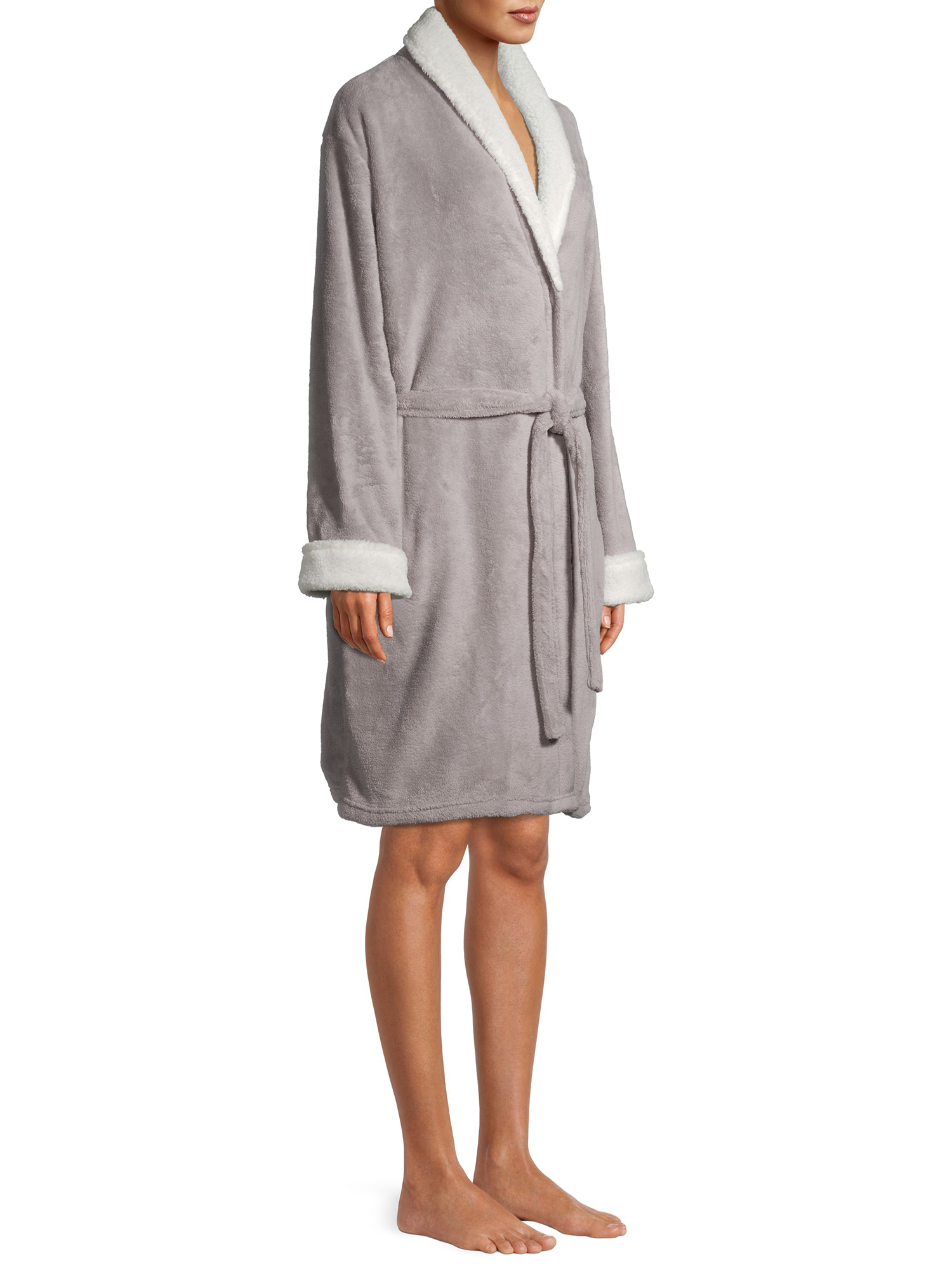 Blue Star Clothing Women's 3/4 Length Plush Robe with Sherpa Trim Collar & Cuffs - image 4 of 6