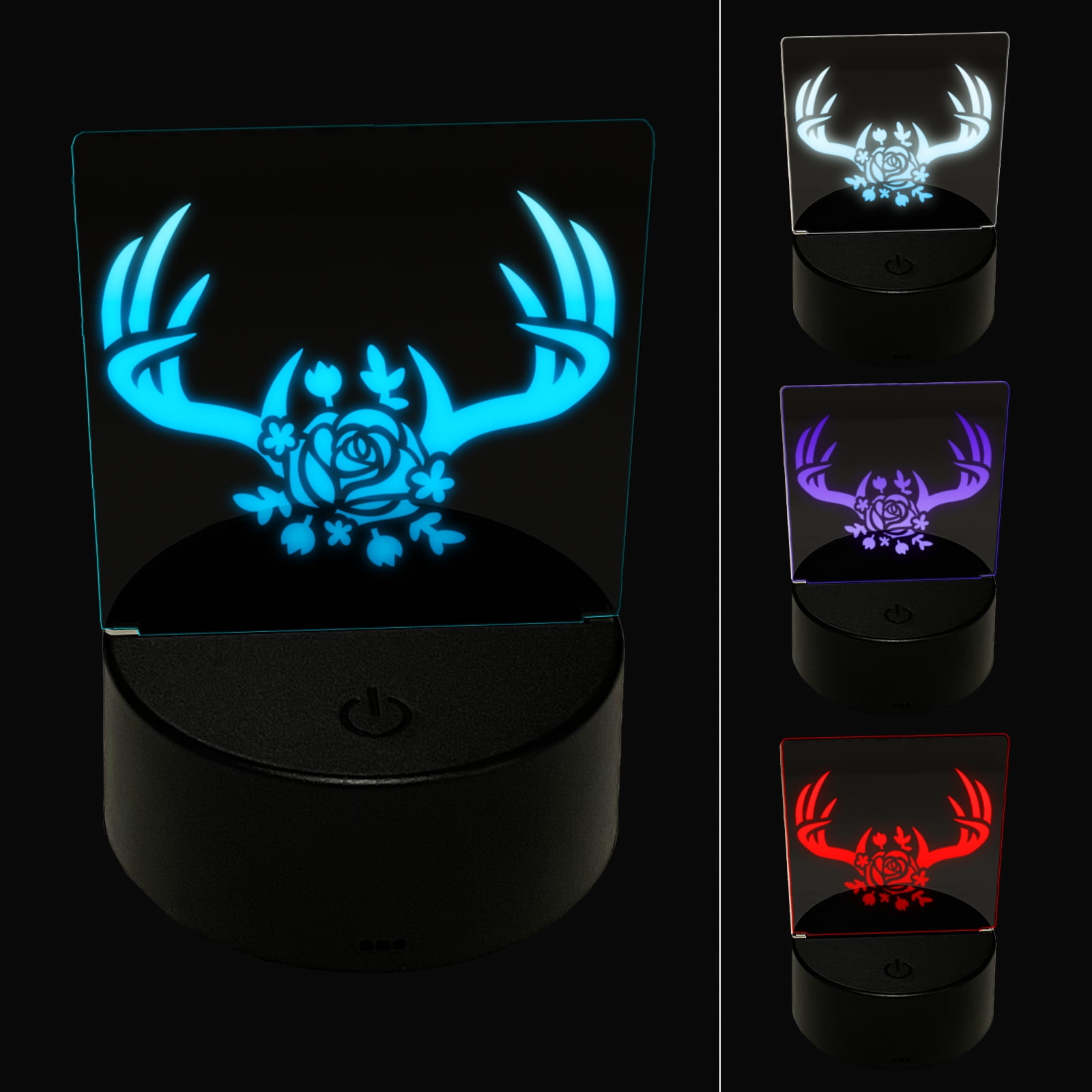 Deer Antlers with Rose LED Night Light Sign 3D Illusion Desk Nightstand