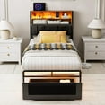thumbnail image 2 of ARICOEASY Twin XL Bed Frames with Hidden Storage Headboard, LED Lights, USB Charging Station, Dustproof Storage Drawer, Black, 2 of 7