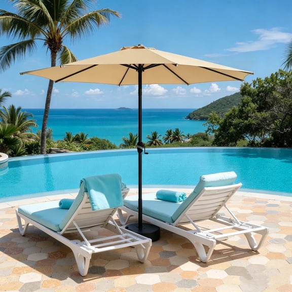 Patio Umbrella, 9 FT Outdoor Umbrellas Waterproof for Pool Table Deck Porch Yard Garden, Market Umbrella with 8 Sturdy Ribs, Push Button Tilt and Crank