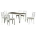 thumbnail image 6 of Retro 7-Piece Extendable Dining Set: Brown Acacia Veneer Table & 6 White Linen Upholstered Chairs for Kitchen/Dining Room, Seats 6-8, 6 of 34