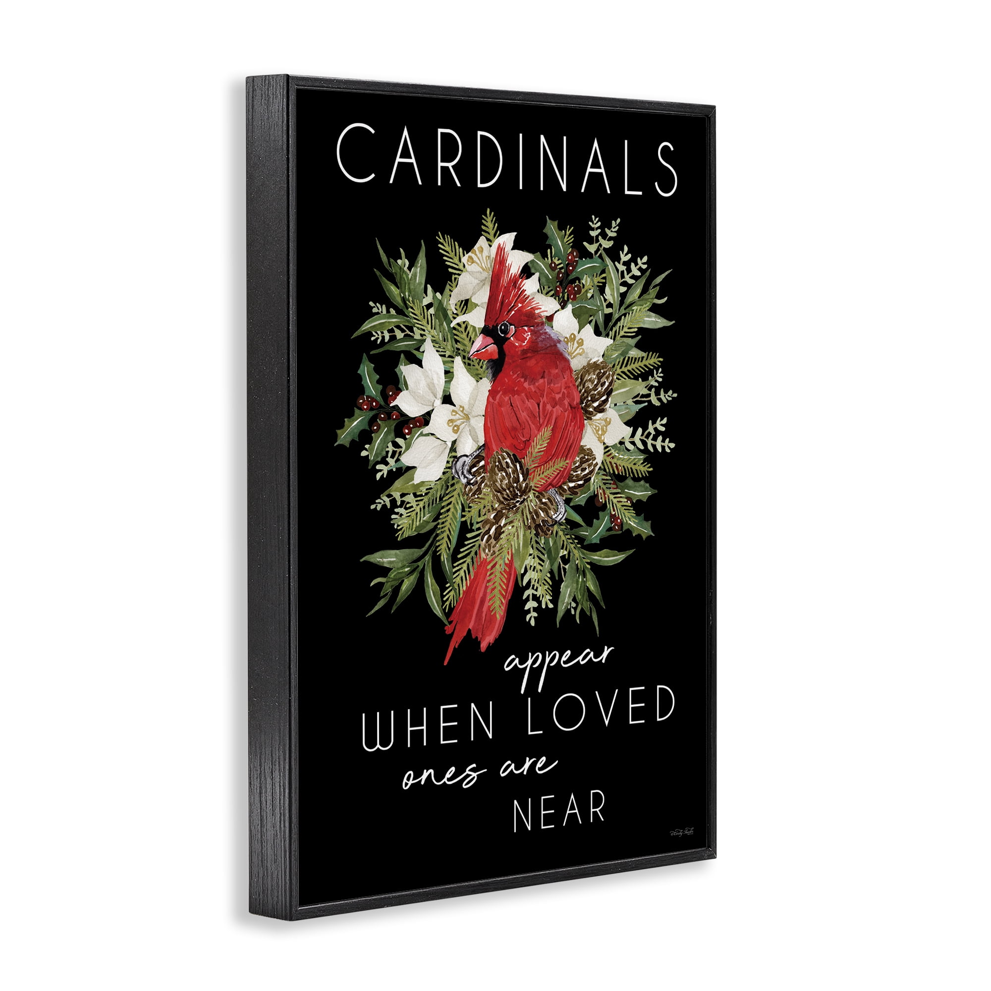 Cardinals Appear Seasonal Sentiment Black Framed Giclee Art, design by Cindy Jacobs