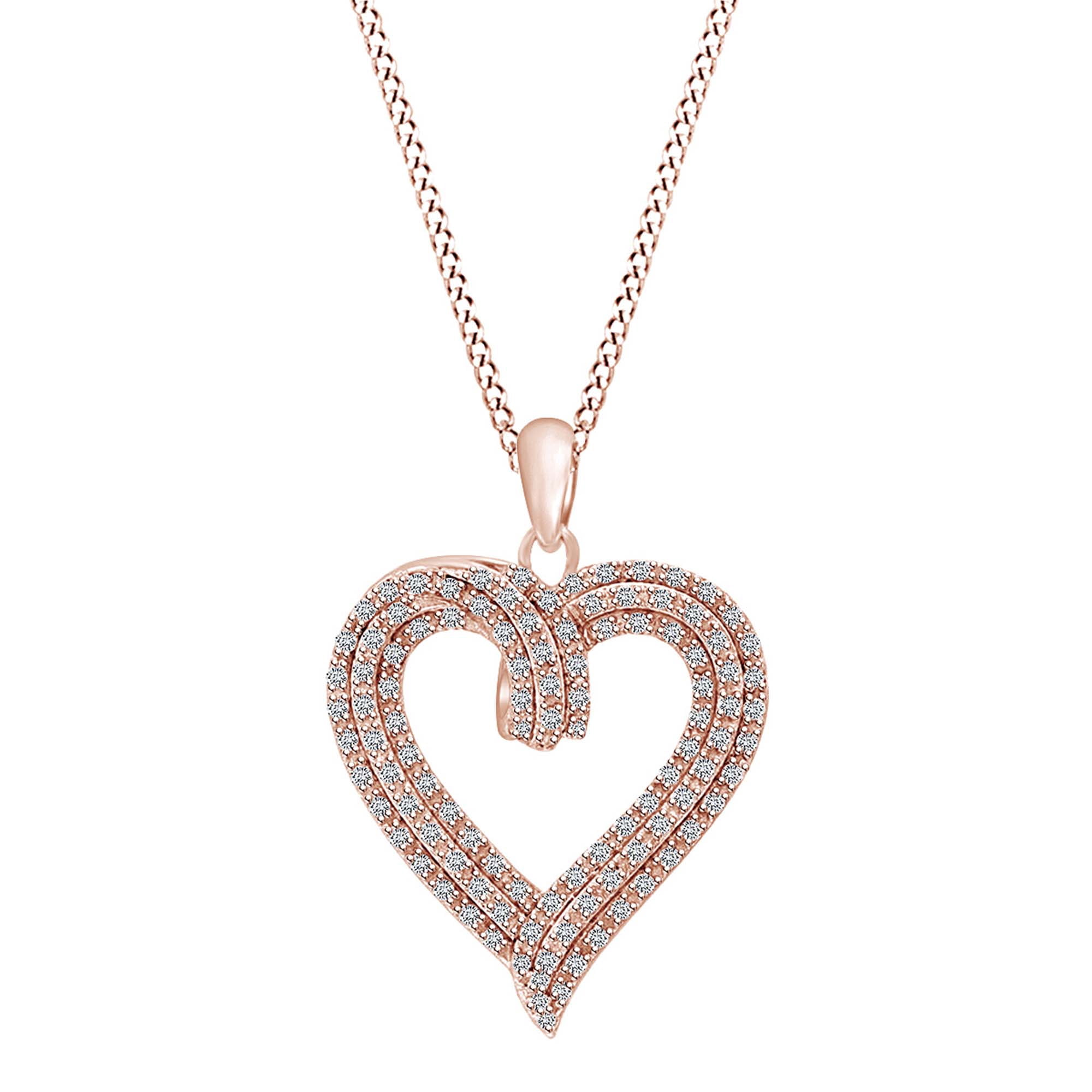 1 2 Ct Round White Natural Diamond Layered Ribbon Heart Pendant Necklace 14k Rose Gold Over Sterling Silver 18 Chain I J Color I2 I3 Clarity 0 50 Cttw Walmart Com