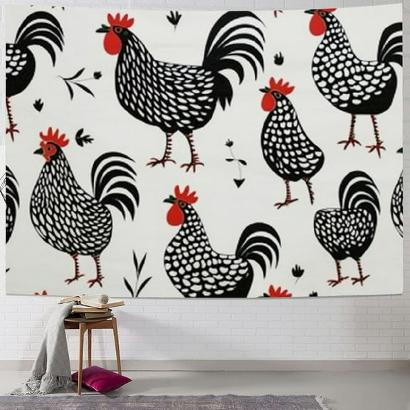 BCIIG Folk Art Chickens Tapestry Wall Hanging Unique Style Graphic Tapestries Home Wall Decor Art for Living Room Bedroom Apartment Farmhouse Dorm 40x30inch