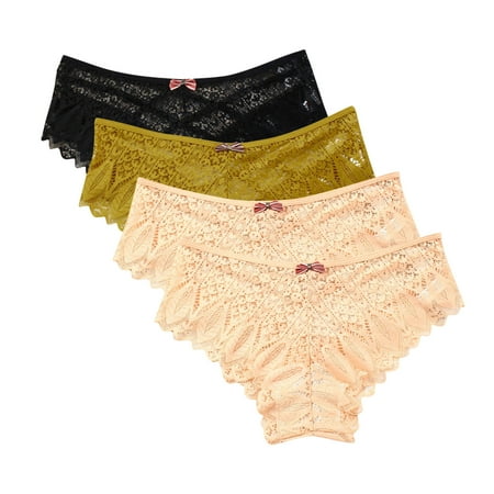 Underwear Women Pack Plus Size 4pc Panties for Women Lace Thong Lace Breathable Underwear Scallop Thongs Ladies Plus Size Underpant Briefs Nylon Panties for Women Yellow 5XL