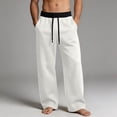 thumbnail image 2 of Mens Wide Leg Sweatpants Drawstring Waist Baggy Pants with Pockets Trendy Patchwork Streetwear Gray M, 2 of 7