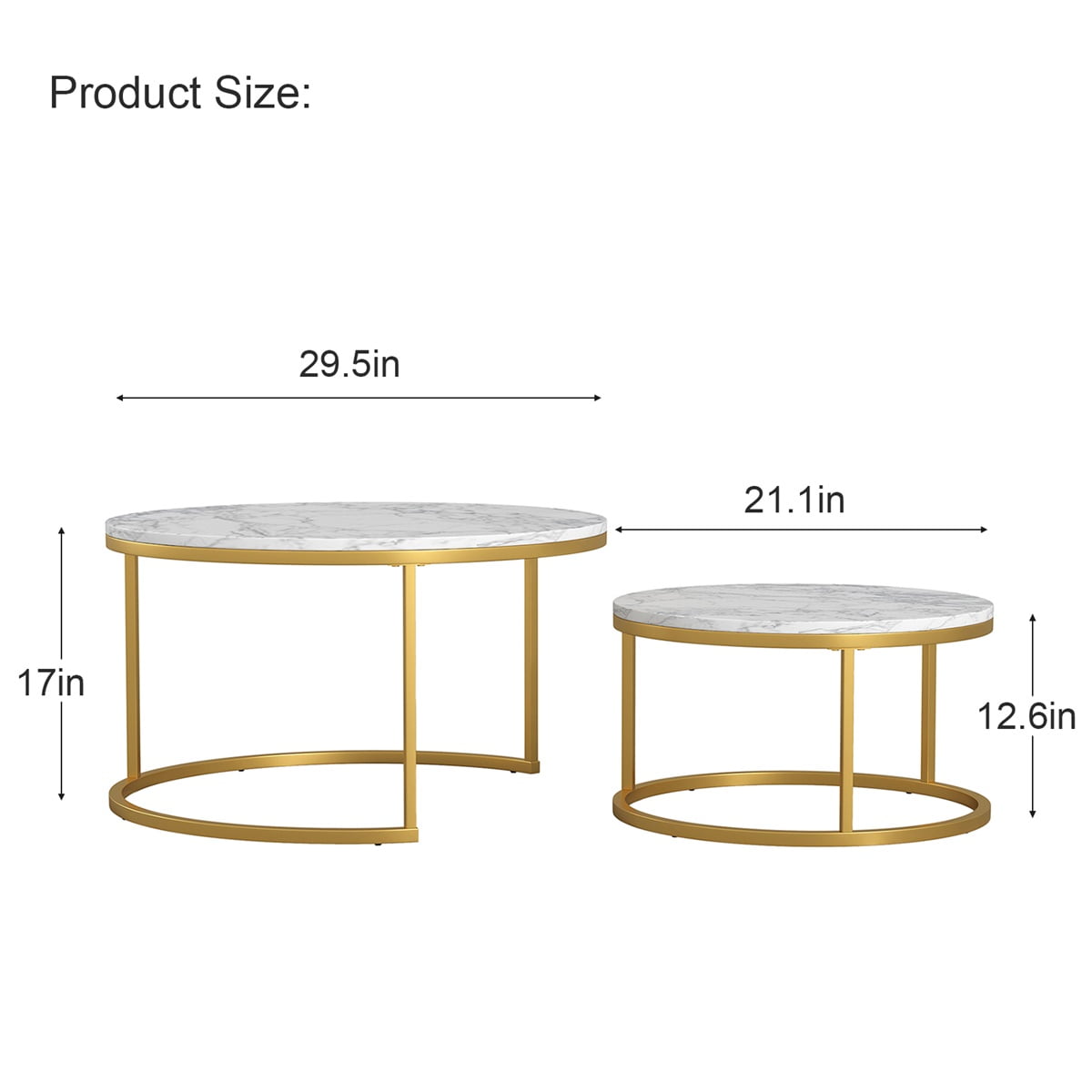 Resenkos Marble Coffee Tables, Round Nesting Side Tables with Gold Metal Frame, White&Gold, Set of 2 Resenkos Marble Coffee Tables, Round Nesting Side Tables with Gold Metal Frame, White&Gold, Set of 2