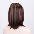 thumbnail image 6 of Eqslft Short Straight Bob Wig with Blonde Highlights,Medium Length Straight Hair, Natural Looking,Gradient Gold Brown, 6 of 8