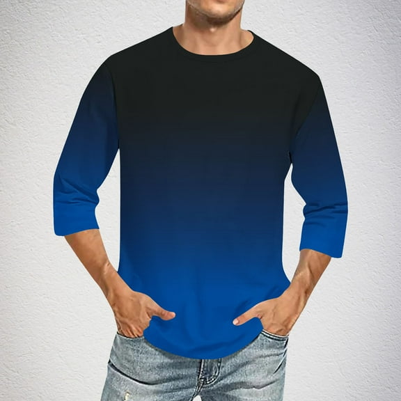 hlysgo Mens 3/4 Sleeve Baseball Shirts Casual Gradient Graphic Tees Big and Tall Crewneck Spring Summer Beach Tshirt Going Out Tops Blue XL