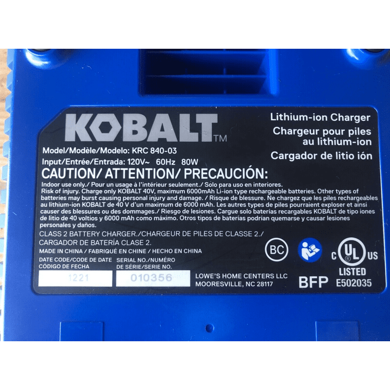 Kobalt 40-Volt 40v Rapid Quick Battery Charger Gen3 