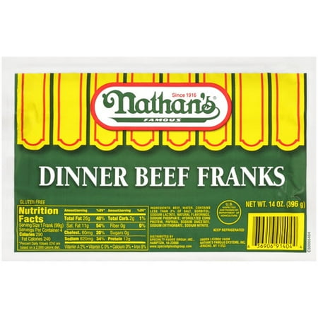 Nathan's Famous Dinner Beef Franks, 14 Oz.