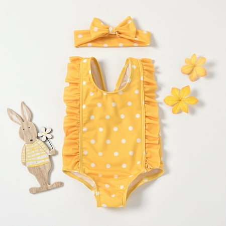 

Gubotare Girls Swimsuit Bikini Beachwear Dot Swimwear Toddler Baby Kids Polka Girls Swimwear Little Girls Bathing Suits Yellow 3-6 Months