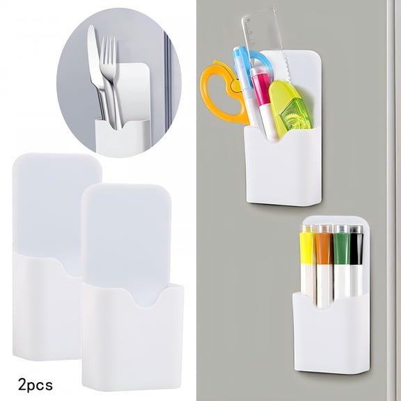 ACDANC 2PC Mini Pen Holder White Pen Holder For Whiteboard Or Fridge Magnet Pencil Cup for Classroom Office Home Locker and Metal Cabinets Media Organizer Storage