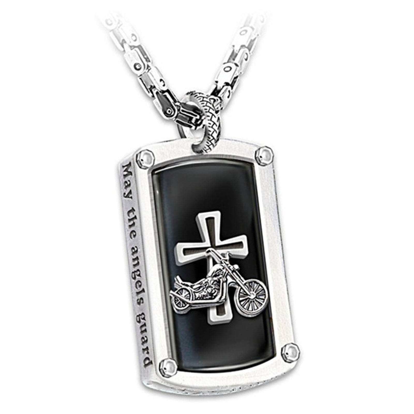 Biker'S Blessing Engraved Pendant Necklace For Men Cross Pendant Neck Chain Jewelry Gift New Fashion
