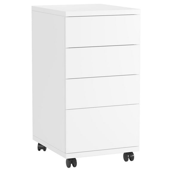 4-Drawer Mobile File Cabinet, White Rolling Storage Cabinet, Under Desk Pedestal Organizer, Office Filing Cabinet with Wheels 12.9x15.3x25 Inch