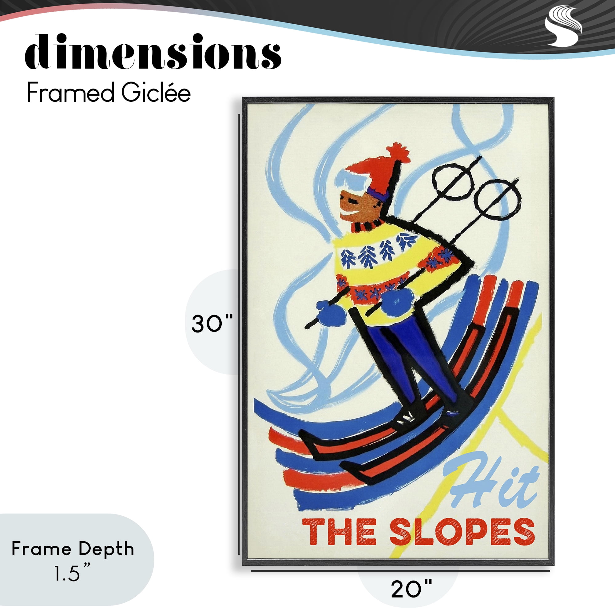 Stupell Industries Vintage Hit The Slopes Black Framed Giclee Art, design by Grotto Studios