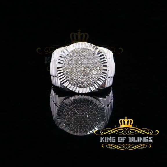 King of Blings 925 Sterling Silver 0.50 CT Real Diamond Men's White Luxury Round Ring Size 9