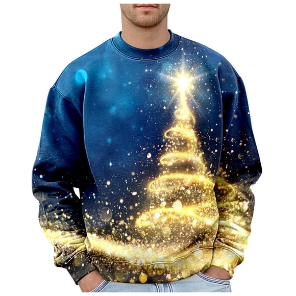 Mens Christmas Plus Size Hoodless Pullovers Fashion Sweatshirts Holiday Logo Print Clothing Tops Hop Oversized Sweatshirts Mens Hoodie Jackets Full Zip Big Workout Jackets Pullover XXL Blue