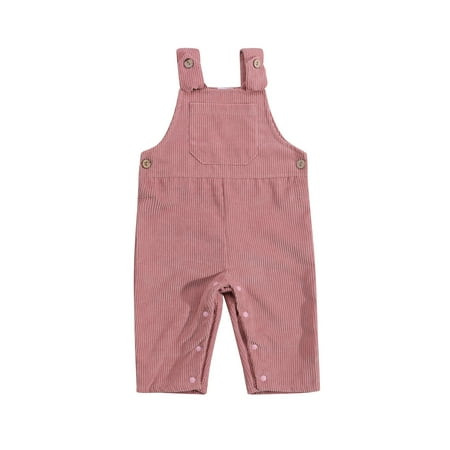 

Nokpsedcb Infant Baby Boy Girl Corduroy Bib Pants Solid Color Square Neck Jumpsuit with Snap Fasteners Pink 9-12 Months