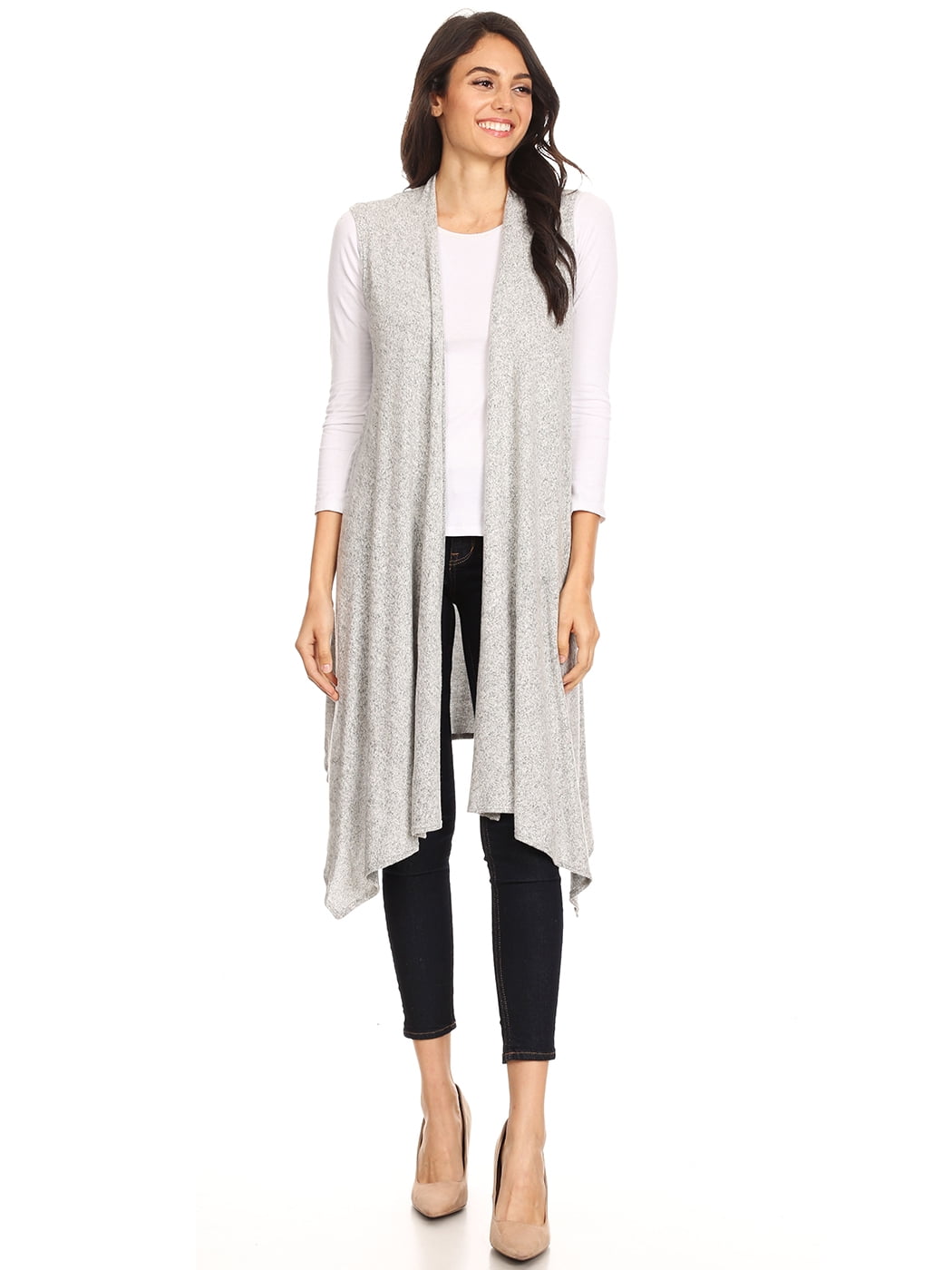Asymmetric Hem Long Drape Open Front Sleeveless Cardigan Sweater Vest -  Walmart.com