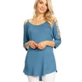thumbnail image 6 of Made by Johnny Women's 3/4 Sleeve Hollowed Out Shoulder Top XL DENIM, 6 of 6