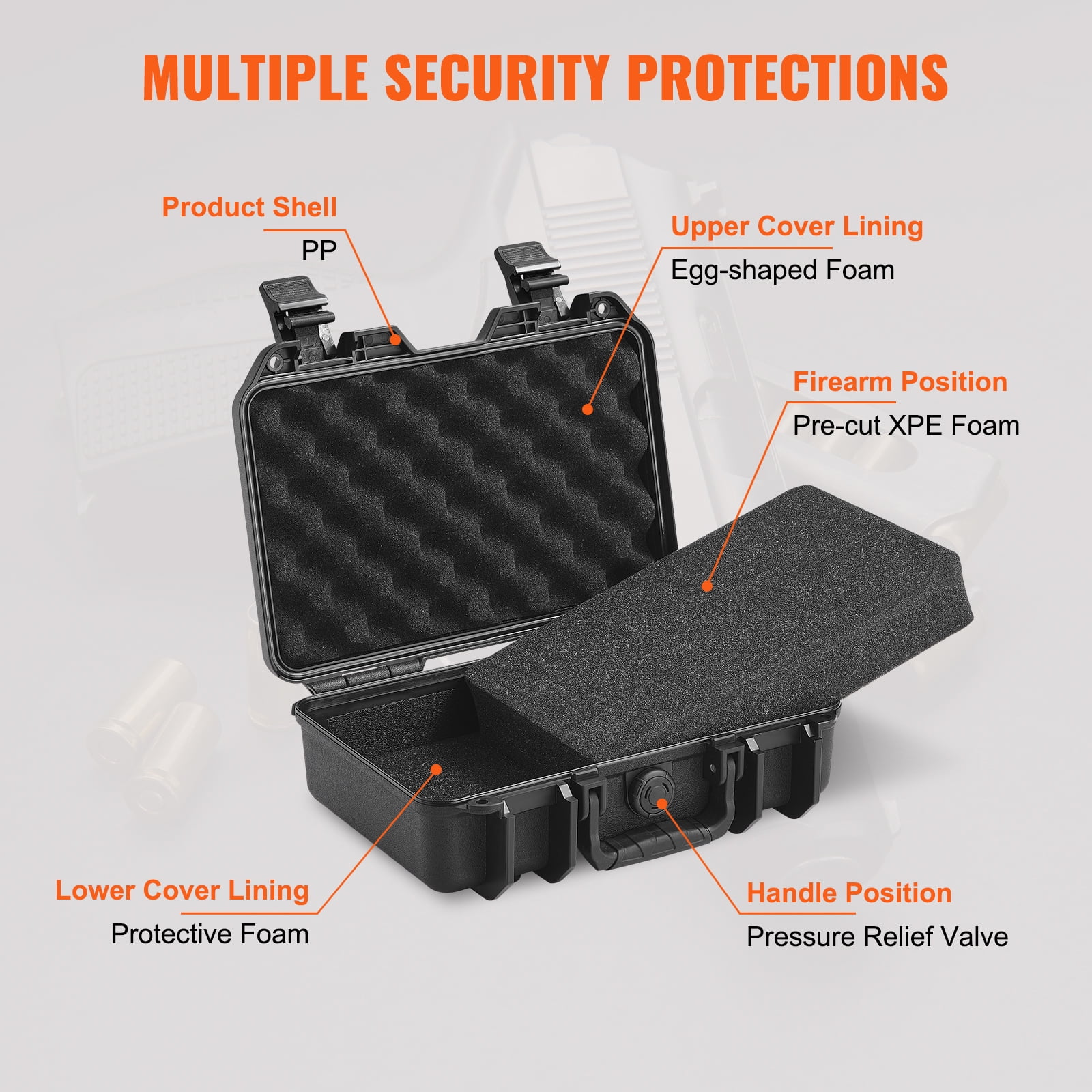 KFFKFF Durable Pistol Containers with Customizable Foam Inserts, Water-Resistant & Secure Hard Handgun Case for Single Pistol, Dimensions 12.59x9.01x4.4 inches, Features Lock, Color: Black
