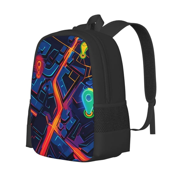 Disketp Neon City Map Mochila Minimalista de Gran Capacidad, Mochila de Viaje para Escuela, Trabajo o Uso Diario