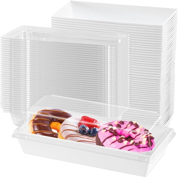 50 Pack Charcuterie Boxes with Clear Lids,Disposable Food Containers Bakery Boxes,Dessert Box To Go Treat Containers for Sandwich,Cupcakes,Cookies,Strawberries(7.5x3.3 Inch, White)