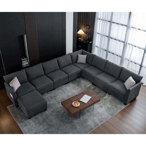 9-Seat L-Shaped Modular Sectional Sofa with Storage Ottoman & USB, Modern Oversized Corner Couch for Living Room