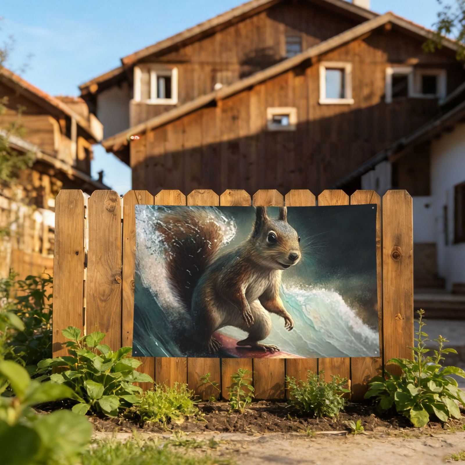 Squirrel Surf Funny Four Hole Decorated Banner Flag for Garden Yard Home Decoration Indoor Outdoor 4x6 Ft