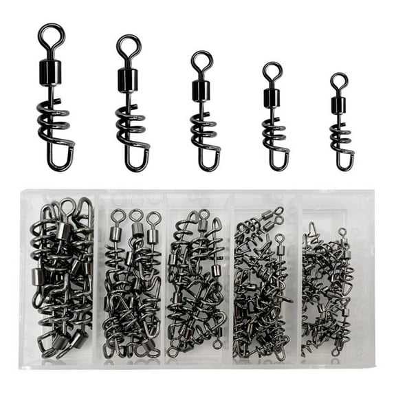 70Pc Fishing Swivels Fishing Tackle Accessory Barrels Swivels for Saltwater Freshwater Heavy Duty Corkscrew Snap Swivels
