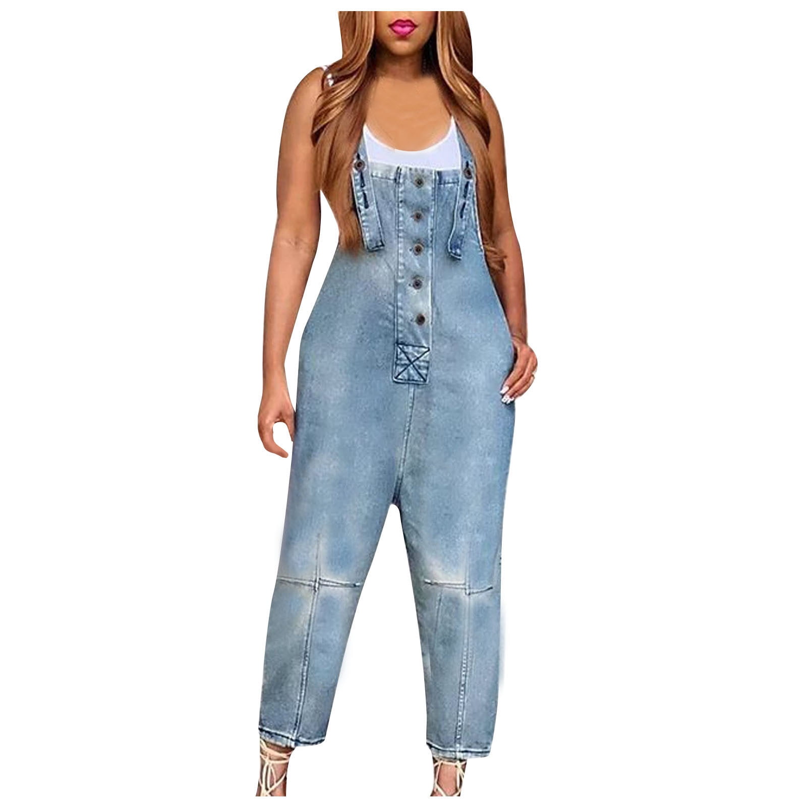 A3 Denim Women's Plus Size Stretch Denim Overalls with Cuffs