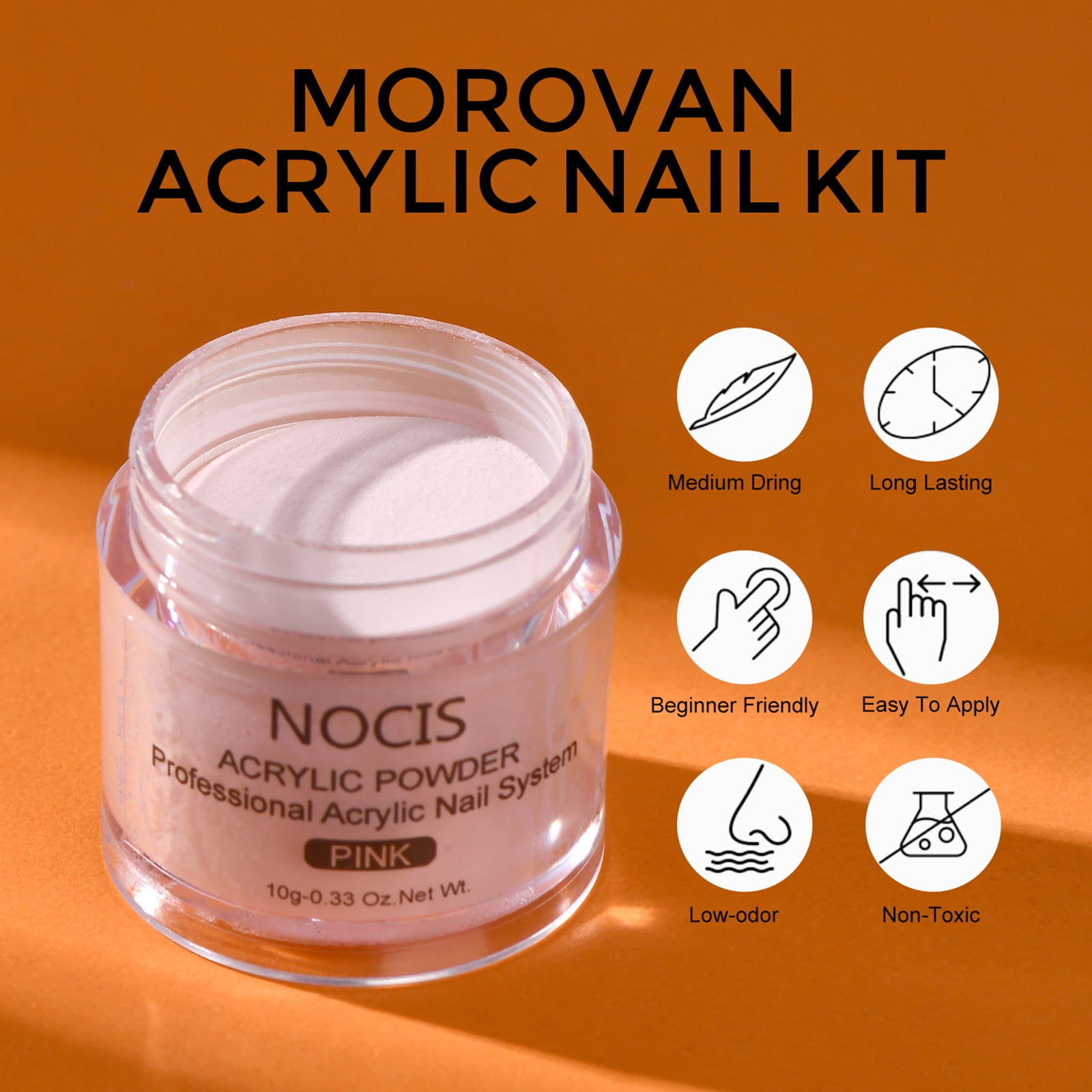 BOKYAN Complete Acrylic Nail Kit with 3 Color Powders, Liquid Monomer, Nail Pens, Forms, and File for Extension and 3D Carving - Professional Nail Art Set for At-Home or Salon Use (6.95 oz / 197 g)