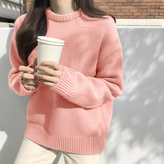 AOOCHASLIY 2023 Womens Sweater Women‘s Multicolor Round-Neck Sweater Solid Knitted Solid Sweater Casual Fashion Tops