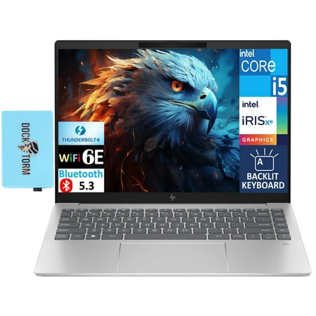 HP Pavilion Plus 14 inch Laptop 120 Hz WQXGA Display (Intel i5-1335U, 16GB LPDDR5, 512GB PCIe SSD, Intel Iris Xe, Backlit KYB, Thunderbolt 4, B&O Speakers, WiFi 6E, Win11P) w/DKZ USB Port Expander