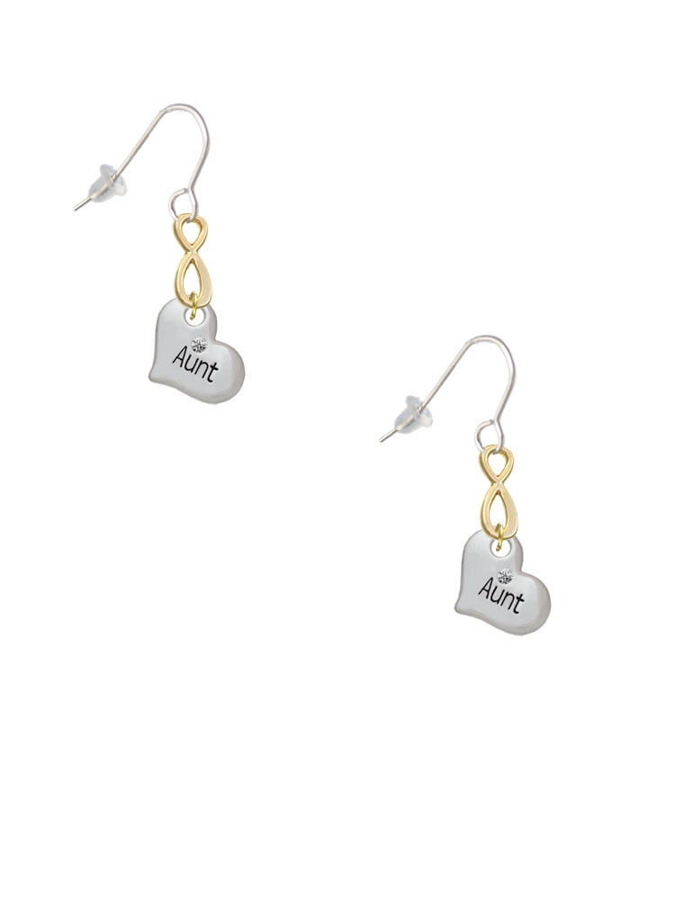 Delight Jewelry Silvertone Small ''Aunt'' Heart with Clear Crystal Gold Tone Infinity French Earrings