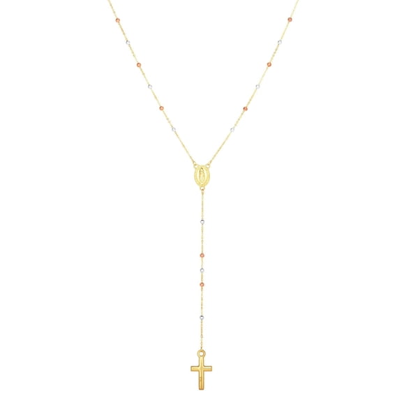 JewelStop 14k Tri-color Gold Polished Finish 1.7mm Rosary Inspired Lariat Chain Necklace - 26"