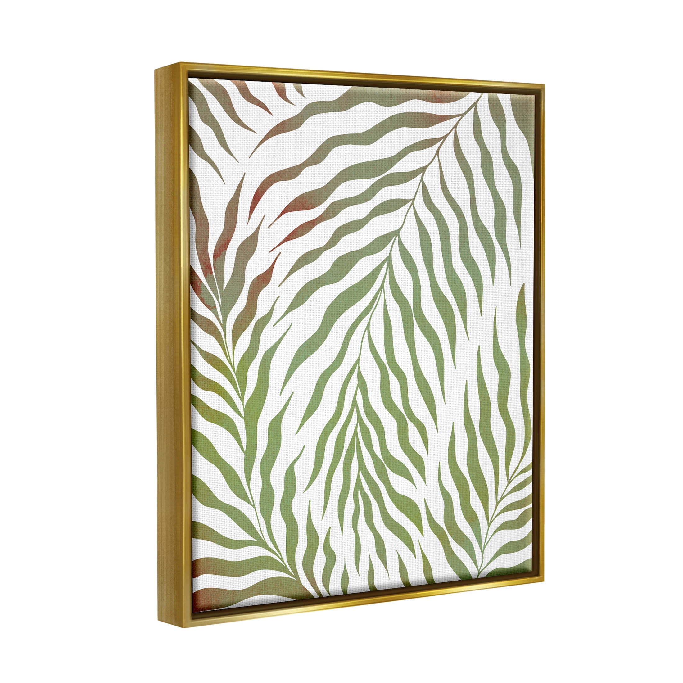 Wavy Green Botanical Leaves Botanical & Floral Graphic Art Metallic Gold Framed Art Print Wall Art