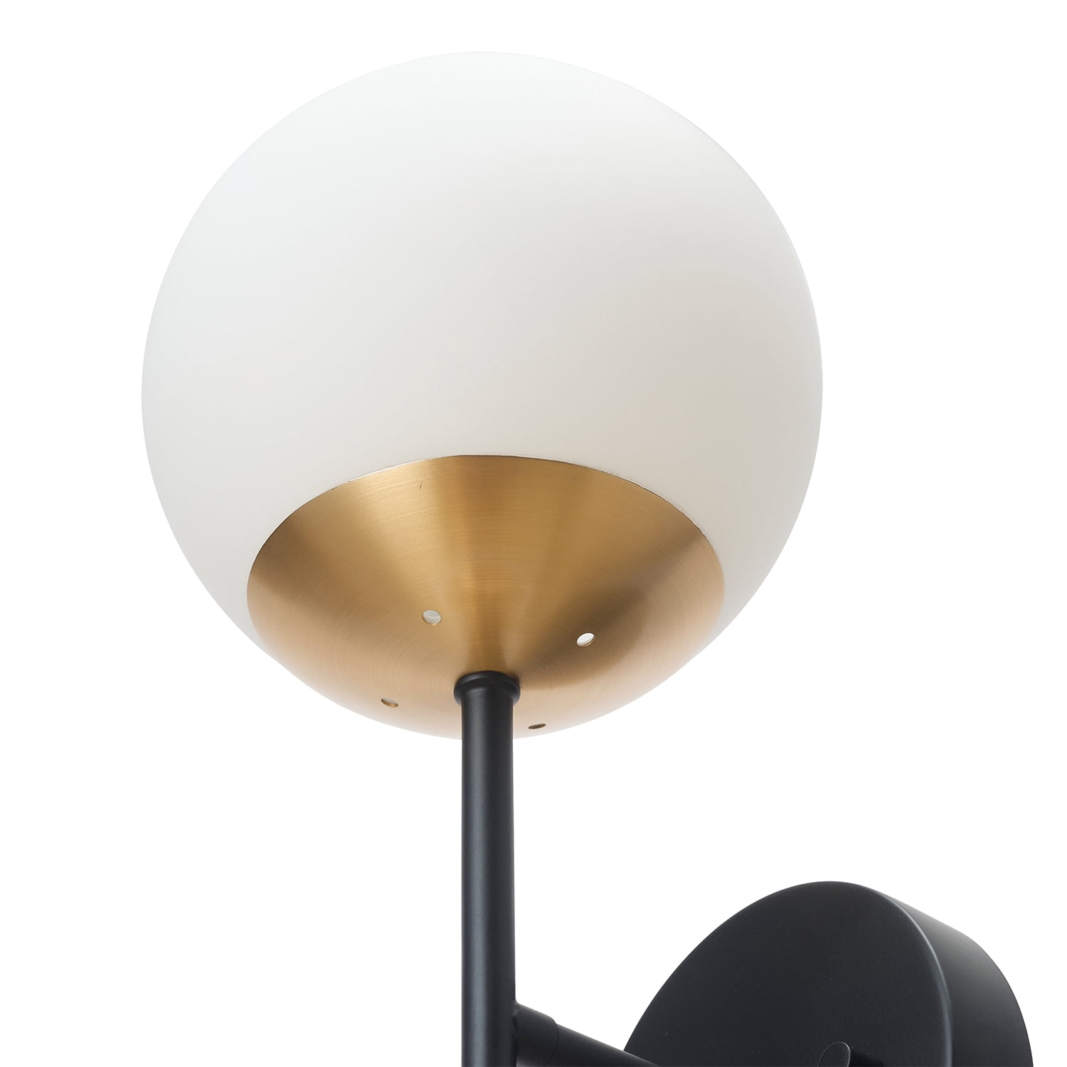 Globe Electric Indoor 2-Light Matte Black Wall Sconce with Brass Accent and Opal Shades, No Battery