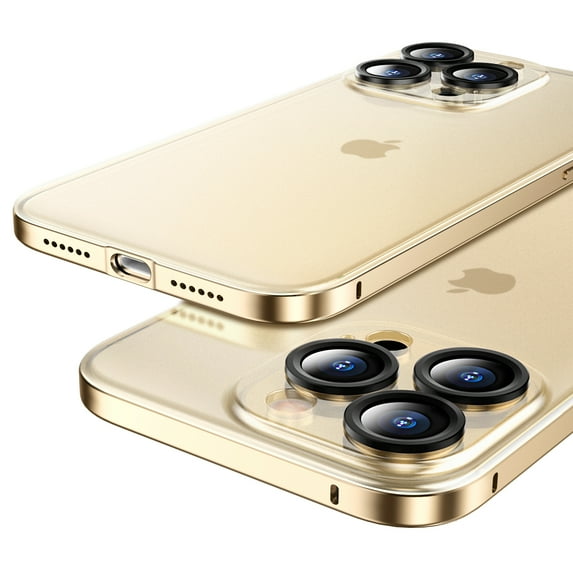 TECH CIRCLE for iPhone 14 Pro 6.1 Inch Slim Clear Case, Metal Plating Frame Frosted Clear Back All Inclusive Camera Lens Protection Shockproof Anti-Scratch Anti-Fingerprint Ultra-Thin Case,Gold