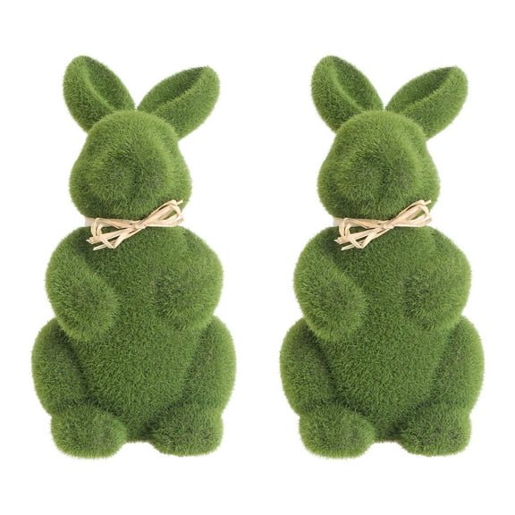 NUOLUX 2pcs Moss Rabbit Ornaments Lifelike Creative Short Plush Bunny Figurine Craft Decoration for Easter Living Room Home Office (Green)