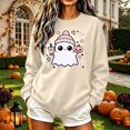 thumbnail image 2 of HomeDM Women's Halloween Sweatshirt Long Sleeve Ghost Pumpkin Graphic Tops Casual Fall Crew Neck Pullover, 2 of 6