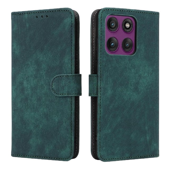 Phone Wallet Case for Motorola Moto Edge 60 Pro with Stand - Leather Folio Cover & Card Slots Green