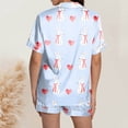 thumbnail image 4 of Yuncity Easter Pajama Sets Women Silk Satin Heart Shaped Rabbit Short Sleeve Button Down Shirt Shorts Pjs Loungewear Sleepwear Light Blue L, 4 of 5