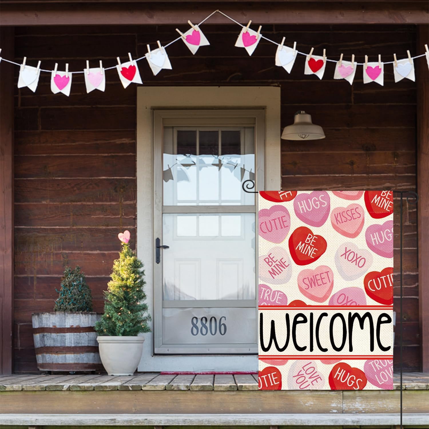 Lanola Valentines Day House Flag 28x40 Inch Double Sided Outside, Welcome Candy Love Hearts Anniversary Yard Outdoor Flag