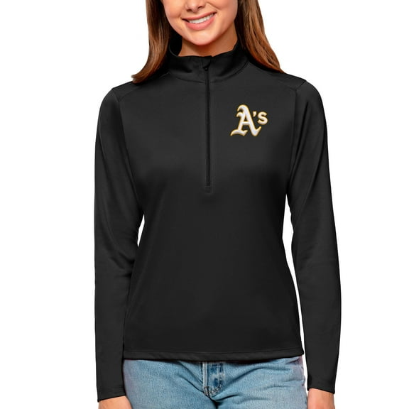 Women's Antigua Black Athletics Tribute Quarter-Zip Pullover Top
