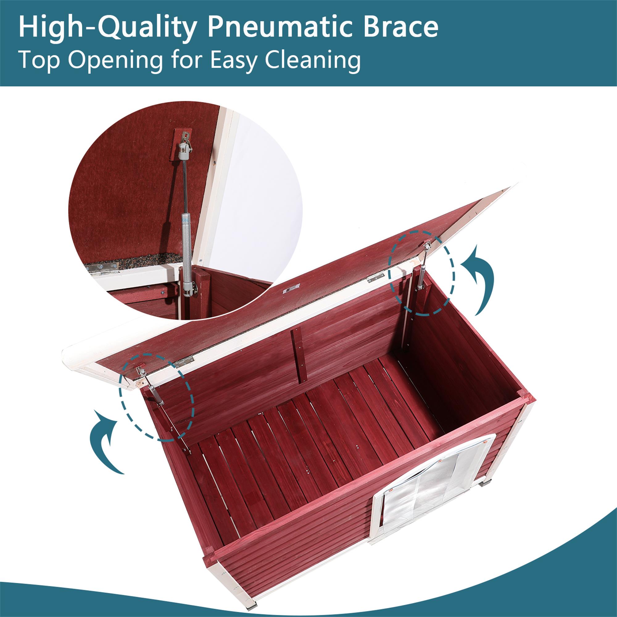 Pefilos 41.5" Width Wooden Dog Houses for Small Medium Large Dogs Outdoor Weatherproof Dog Kennel with Raised Feet, Red
