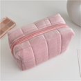 thumbnail image 2 of Makeup Bag, Pink Checked Flannel Stress Reliever Puffy Cosmetic Pouch, 1 Piece Portable Travel Toiletry Organizer Bag For Women Daily Use Travel Trip Cosmetics Storage Holder, 2 of 9