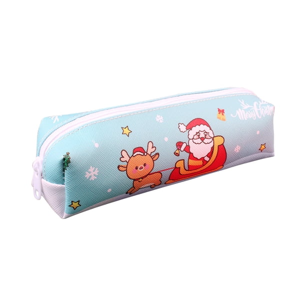 Bolsa de Lápiz Linda de la Escuela Primaria para Niños de Gran Capacidad de Navidad, Papelería de Poliéster con Cremallera Bolsa de Lápiz Grande